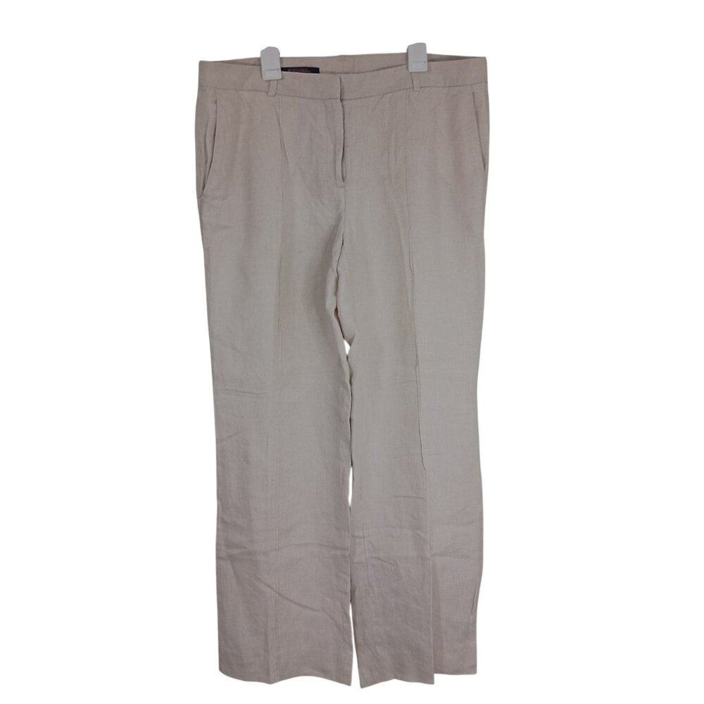 Brooks Brothers Catherine Fit Womens Beige Linen Pants Size 12 Beach Sumer